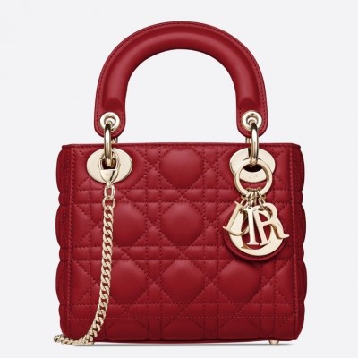 Dior Mini Lady Dior Bag In Red Lambskin LDBS240666