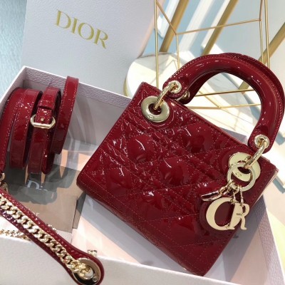 Dior Mini Lady Dior Bag In Red Patent Calfskin LDBS240667