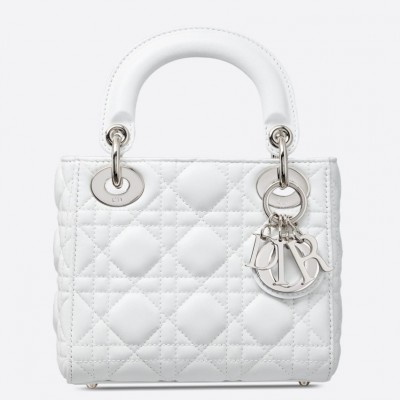 Dior Mini Lady Dior Bag In White Lambskin LDBS240670