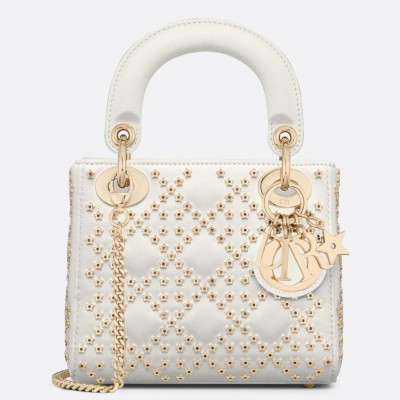 Dior Mini Lady Dior Bag In White Lambskin with Star Embroidery LDBS240671