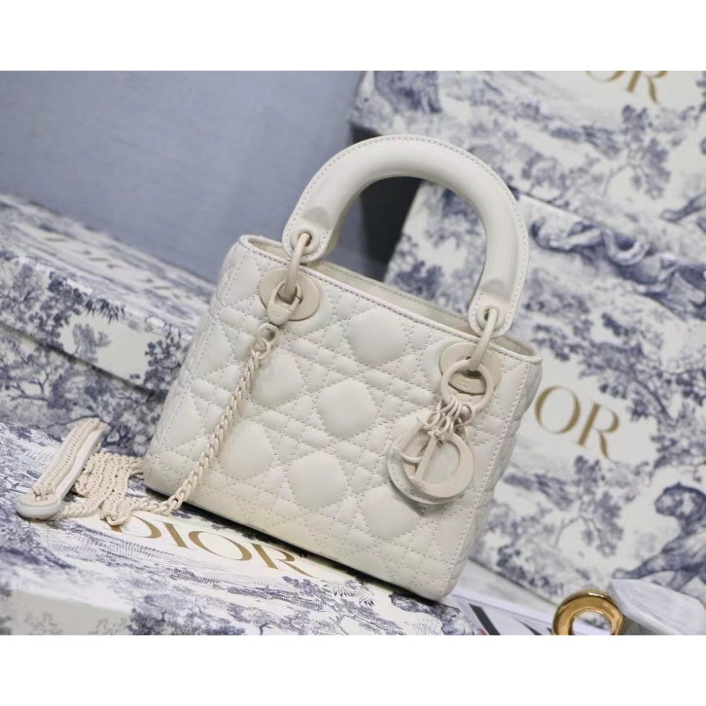 Dior Mini Lady Dior Bag In White Ultramatte Calfskin LDBS240672