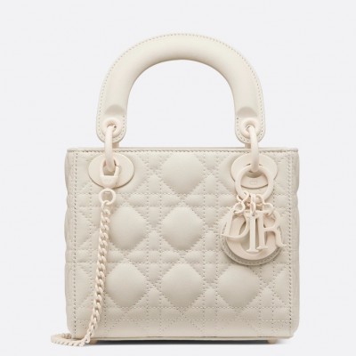 Dior Mini Lady Dior Bag In White Ultramatte Calfskin LDBS240672