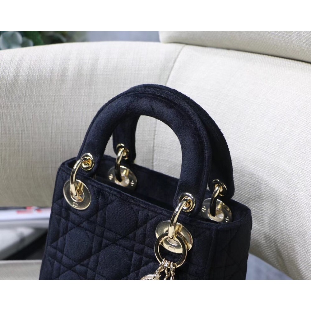 Dior Mini Lady Dior Chain Bag In Black Velvet LDBS240674