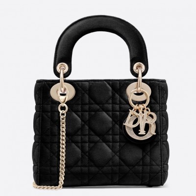 Dior Mini Lady Dior Chain Bag In Black Velvet LDBS240674