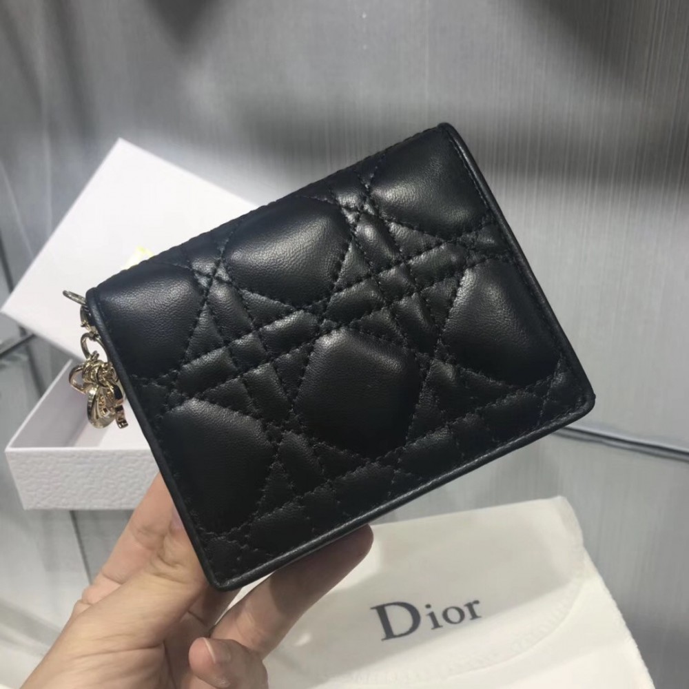 Dior Mini Lady Dior Wallet In Black Lambskin LDBS240677