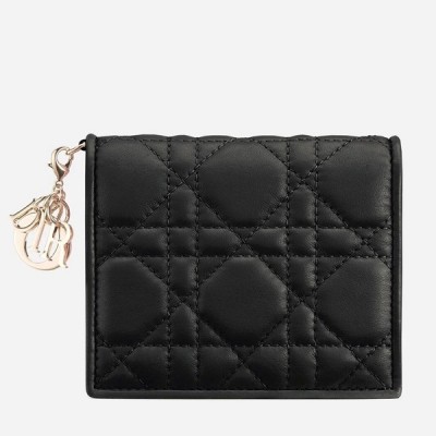 Dior Mini Lady Dior Wallet In Black Lambskin LDBS240677