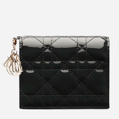 Dior Mini Lady Dior Wallet In Black Patent Leather LDBS240678