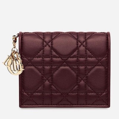 Dior Mini Lady Dior Wallet In Bordeaux Lambskin LDBS240679