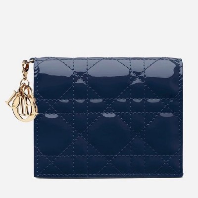 Dior Mini Lady Dior Wallet In Indigo Blue Patent Leather LDBS240680