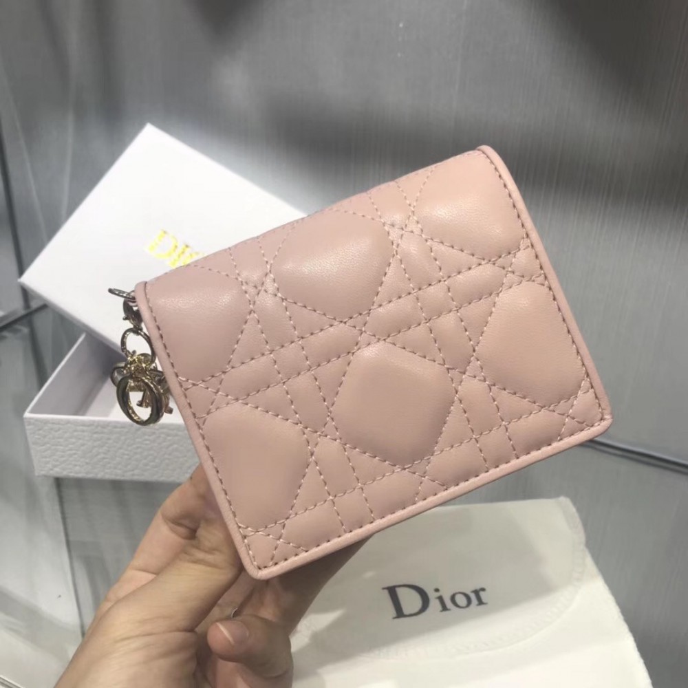 Dior Mini Lady Dior Wallet In Pink Lambskin LDBS240683