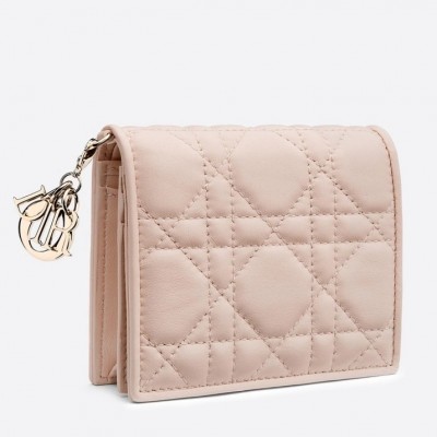 Dior Mini Lady Dior Wallet In Pink Lambskin LDBS240683