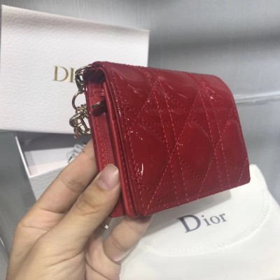 Dior Mini Lady Dior Wallet In Red Patent Leather LDBS240684