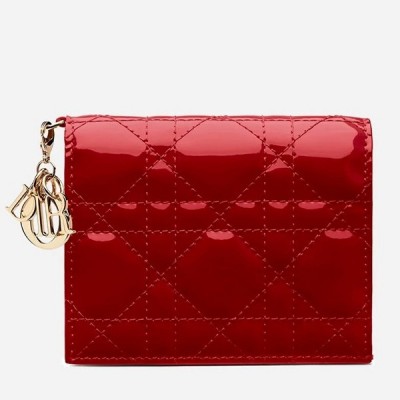 Dior Mini Lady Dior Wallet In Red Patent Leather LDBS240684