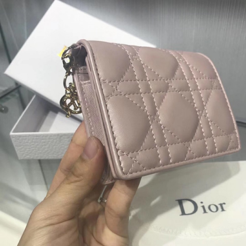 Dior Mini Lady Dior Wallet In lotus Pearly Lambskin LDBS240681