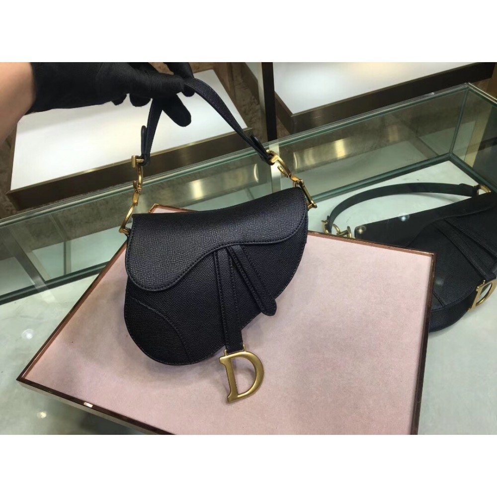 Dior Mini Saddle Bag In Black Grained Calfskin LDBS240693