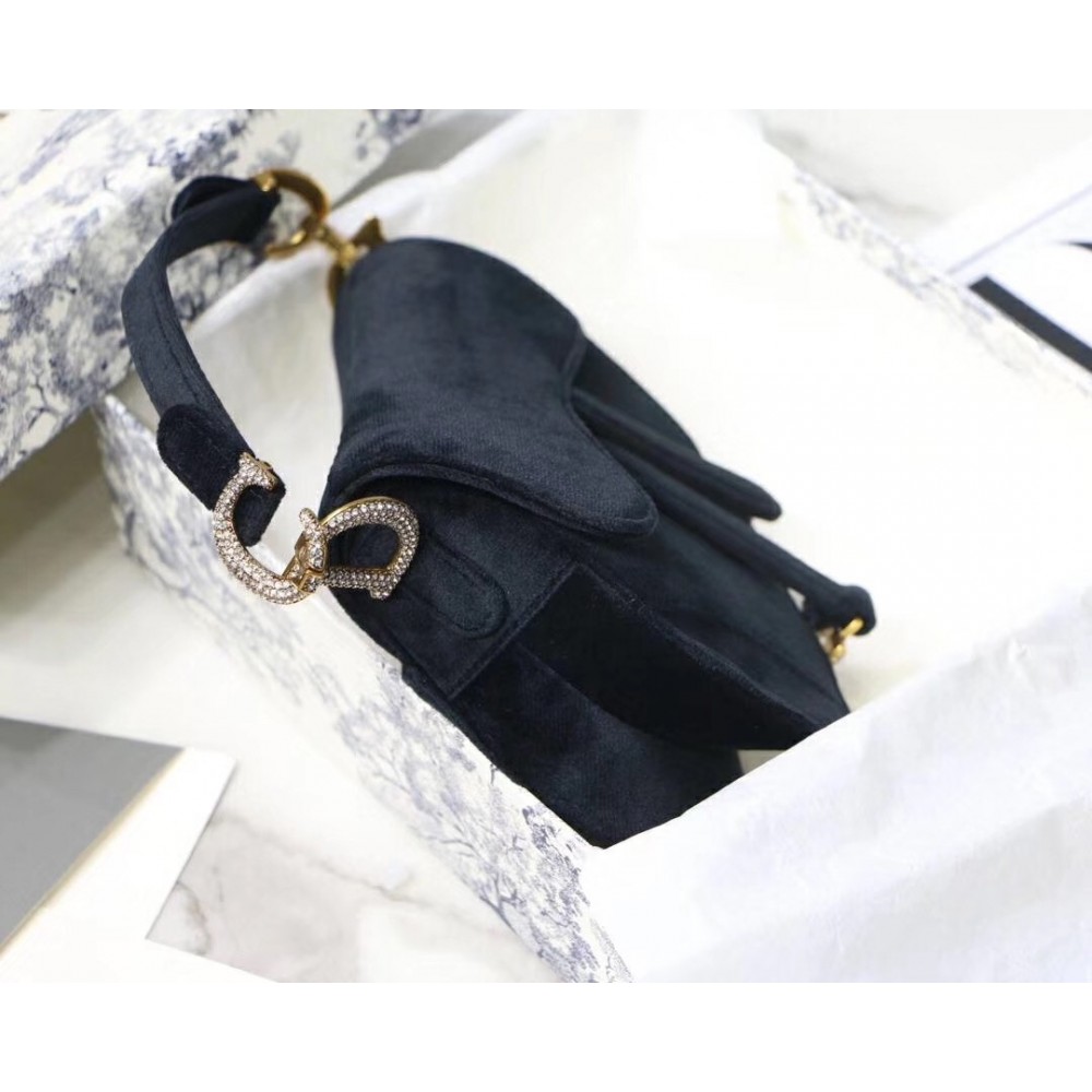 Dior Mini Saddle Bag In Black Velvet LDBS240695