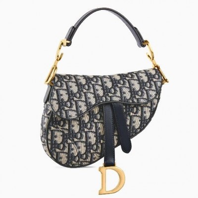 Dior Mini Saddle Bag In Blue Oblique Jacquard Canvas LDBS240697