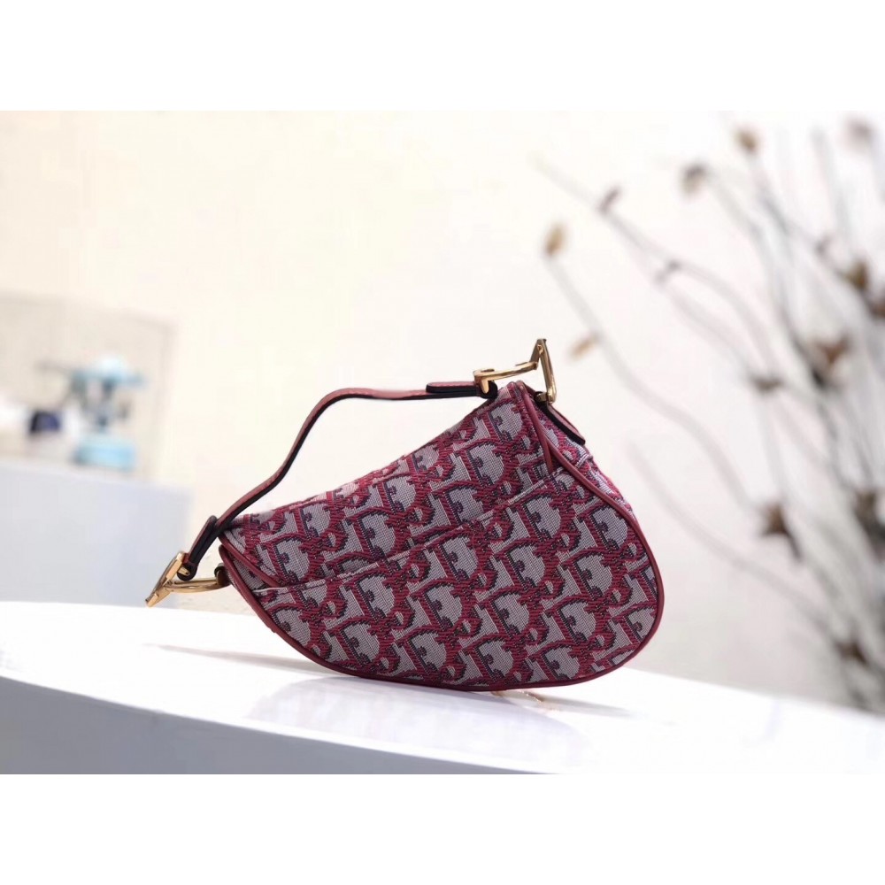 Dior Mini Saddle Bag In Bordeaux Oblique Jacquard Canvas LDBS240698