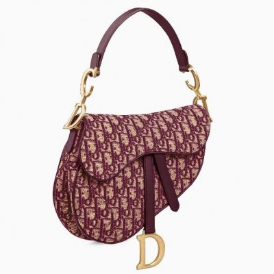 Dior Mini Saddle Bag In Bordeaux Oblique Jacquard Canvas LDBS240698