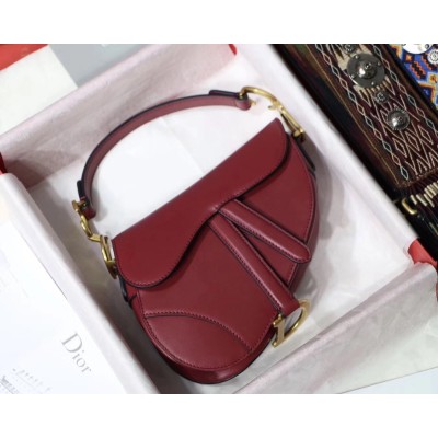 Dior Mini Saddle Bag In Red Calfskin LDBS240700