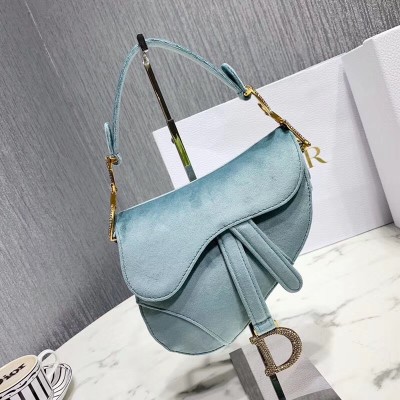 Dior Mini Saddle Bag In Sea Green Velvet LDBS240701