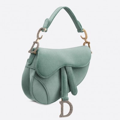 Dior Mini Saddle Bag In Sea Green Velvet LDBS240701