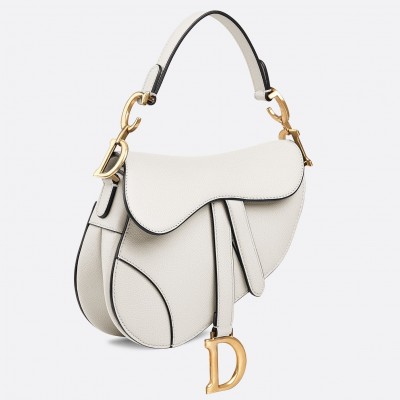 Dior Mini Saddle Bag In White Grained Calfskin LDBS240702