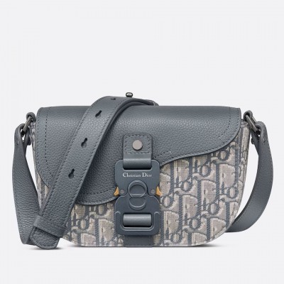 Dior Mini Saddle Messenger Bag in Grey Oblique Jacquard and Calfskin LDBS240704