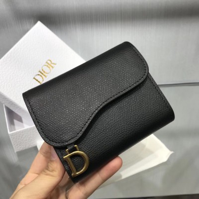 Dior Mini Saddle Tri-Fold Wallet In Black Calfskin LDBS240705