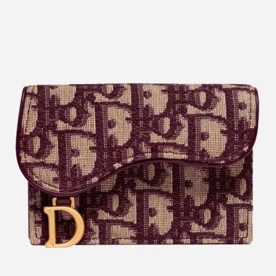 Dior Mini Saddle Tri-Fold Wallet In Bordeaux Oblique Canvas LDBS240707