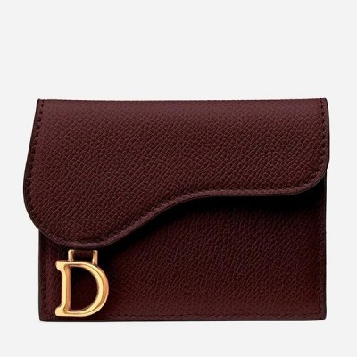 Dior Mini Saddle Tri-Fold Wallet In Scarlet Red Calfskin LDBS240708