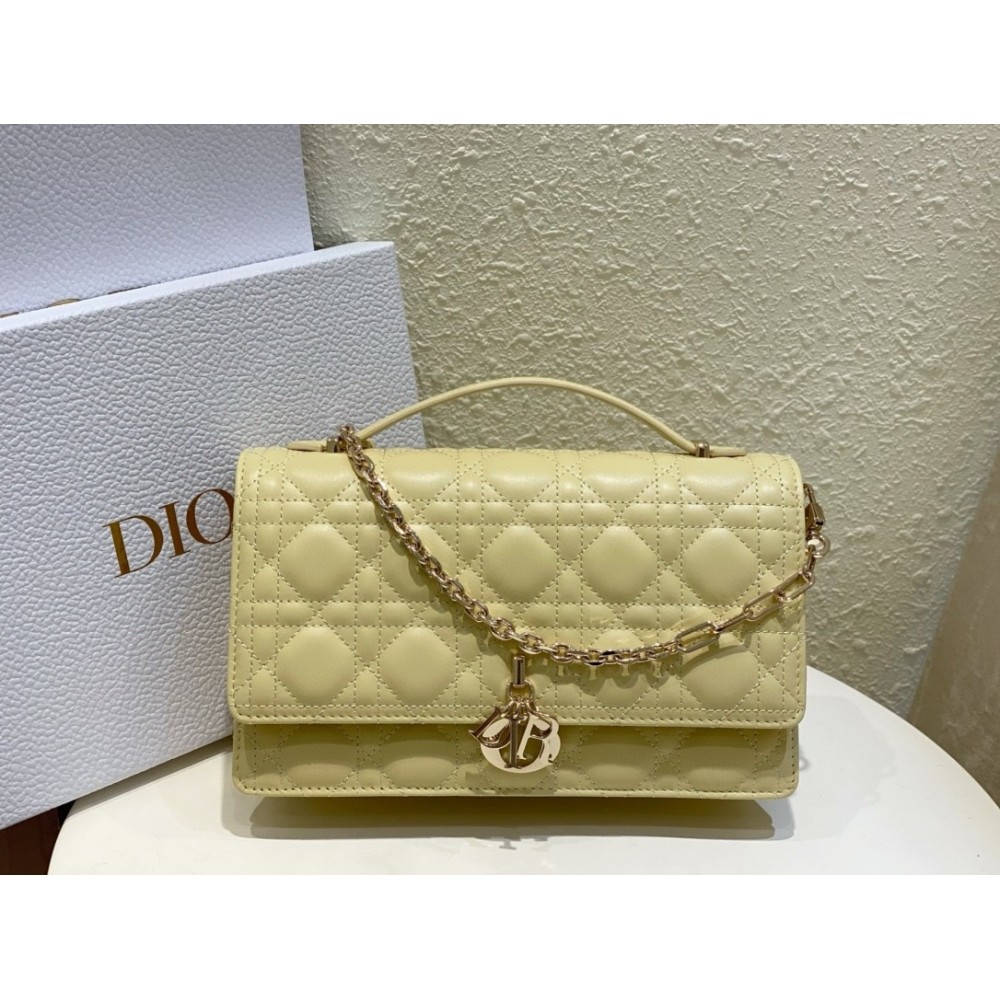 Dior Miss Dior Top Handle Bag in Pastel Yellow Cannage Lambskin LDBS240713