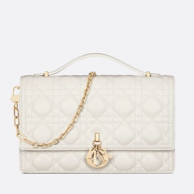 Dior Miss Dior Top Handle Bag in White Cannage Lambskin LDBS240714