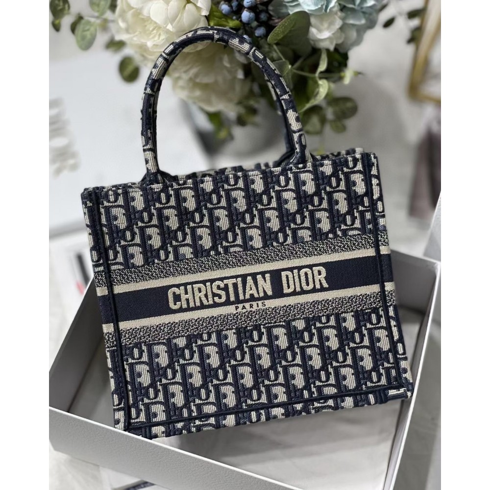 Dior New Small Book Tote In Blue Dior Oblique Jacquard LDBS240725