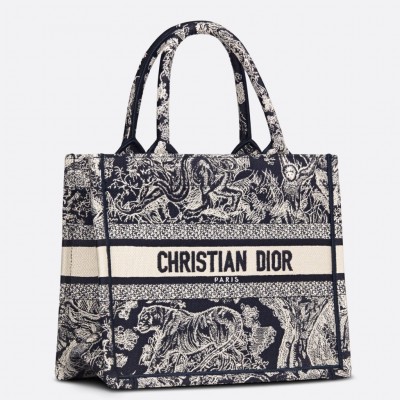 Dior New Small Book Tote In Blue Toile de Jouy Reverse Embroidery LDBS240726