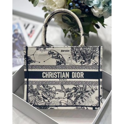 Dior New Small Book Tote In White Toile de Jouy Zodiac Embroidery LDBS240727