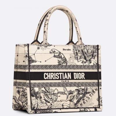 Dior New Small Book Tote In White Toile de Jouy Zodiac Embroidery LDBS240727