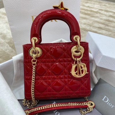 Dior Red Patent Mini Lady Dior Bag With Chain LDBS240735