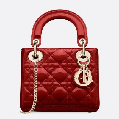 Dior Red Patent Mini Lady Dior Bag With Chain LDBS240735