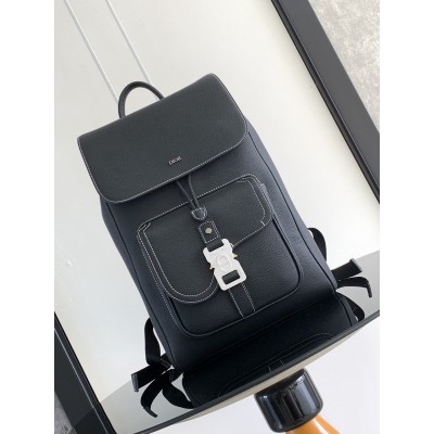 Dior Saddle Backpack with Flap in Black Grained Calfskin LDBS240745