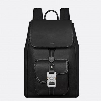 Dior Saddle Backpack with Flap in Black Grained Calfskin LDBS240745