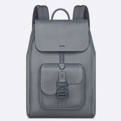 Dior Saddle Backpack with Flap in Grey Grained Calfskin LDBS240747