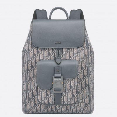 Dior Saddle Backpack with Flap in Grey Oblique Jacquard LDBS240748