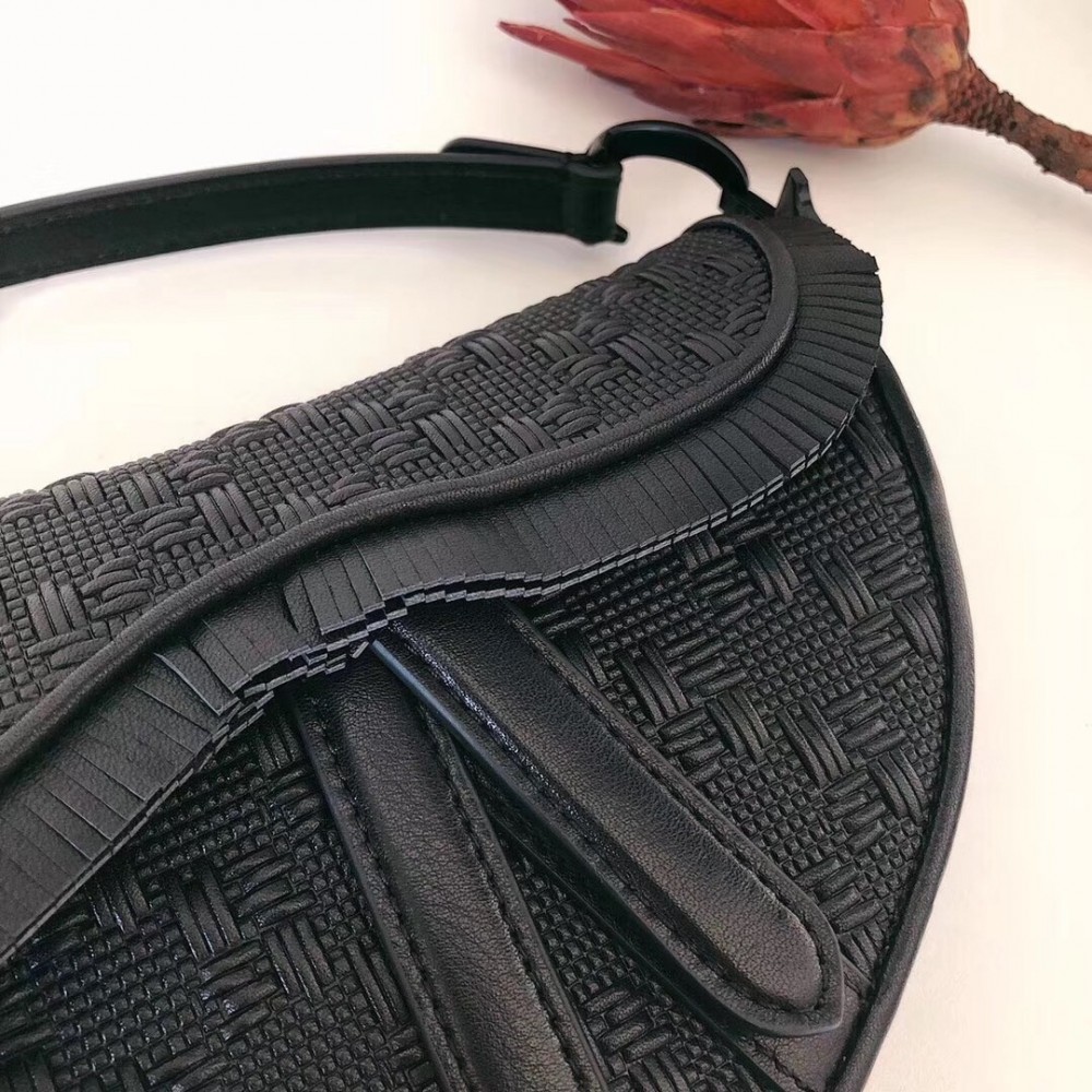 Dior Saddle Bag In Black Braided Leather Strips With Fringe LDBS240751