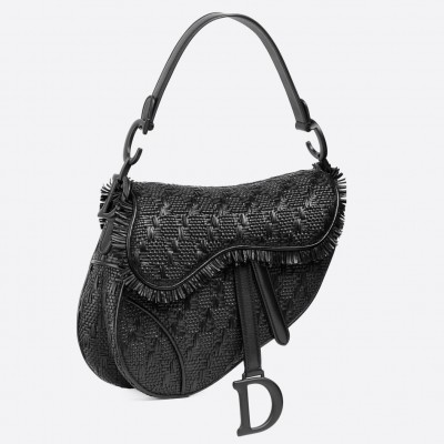 Dior Saddle Bag In Black Braided Leather Strips With Fringe LDBS240751