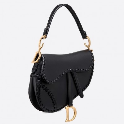 Dior Saddle Bag In Black Calfskin With Threaded Edges LDBS240753