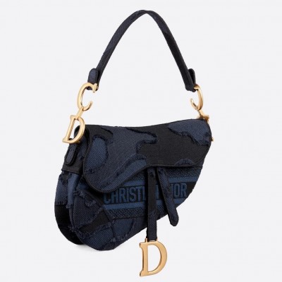 Dior Saddle Bag In Blue Camouflage Canvas LDBS240757