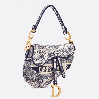 Dior Saddle Bag In Blue Toile de Jouy Embroidery LDBS240761