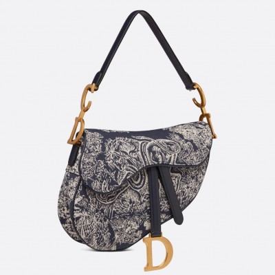 Dior Saddle Bag In Blue Toile de Jouy Reverse Jacquard LDBS240762