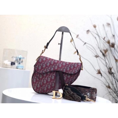 Dior Saddle Bag In Bordeaux Oblique Jacquard Canvas LDBS240766